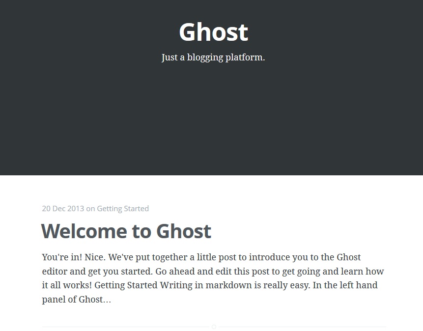 Ghost welcome screen