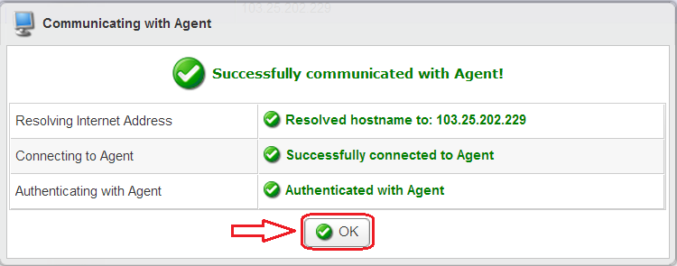 Test Agent Connection result
