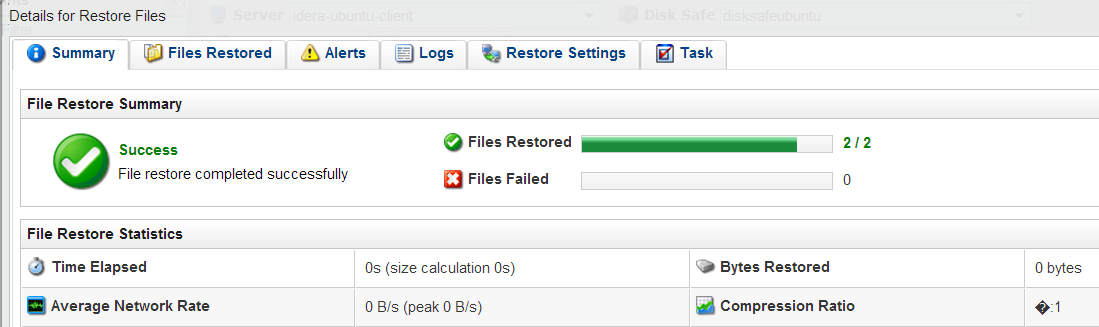File restore completed successfully status