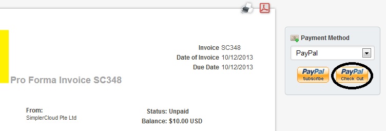 Paypal Check Out button invoice