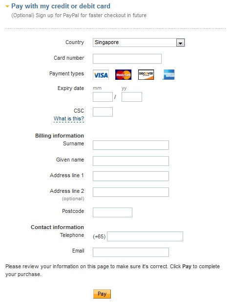 Key in credit card details