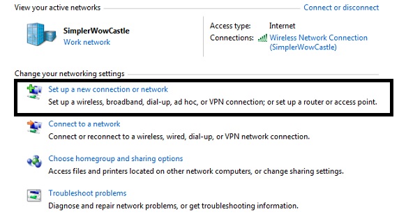 Setup New Connection or Network