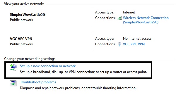 Setup New Connection or Network
